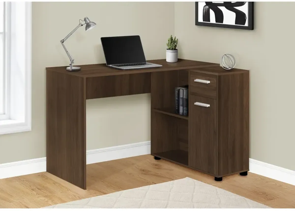 Monarch Specialties I 7348 Computer Desk, Home Office, Corner, Storage Drawers, 46"L, L Shape, Work, Laptop, Laminate, Walnut, Contemporary, Modern