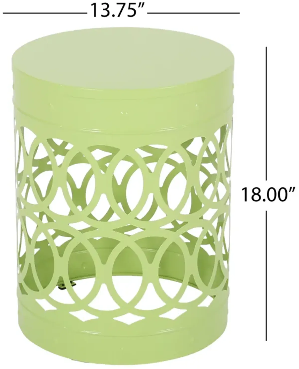 Kemo Outdoor End Table, Round 14 Inch, Cutout Design, Green Iron Frame - Benzara