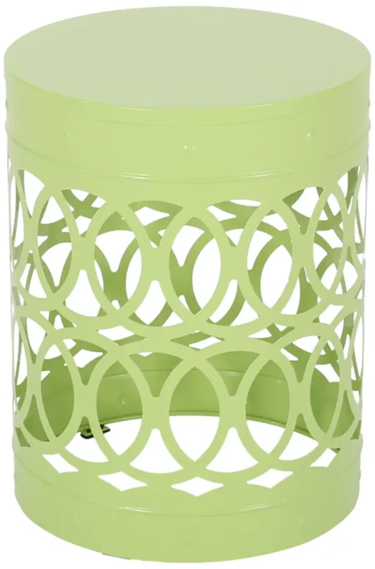 Kemo Outdoor End Table, Round 14 Inch, Cutout Design, Green Iron Frame - Benzara