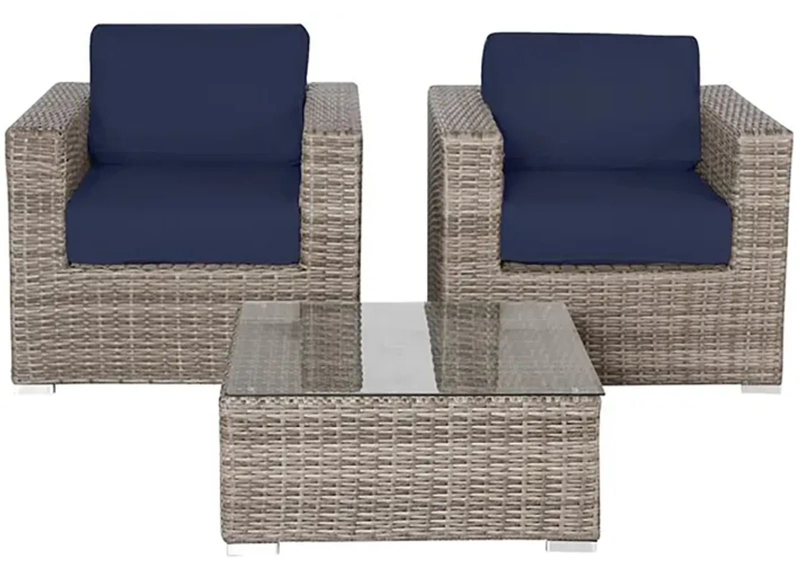 Living Source International Rattan Wicker Fully Assembled 2 - Person Seating Group with Cushions (Navy Blue)