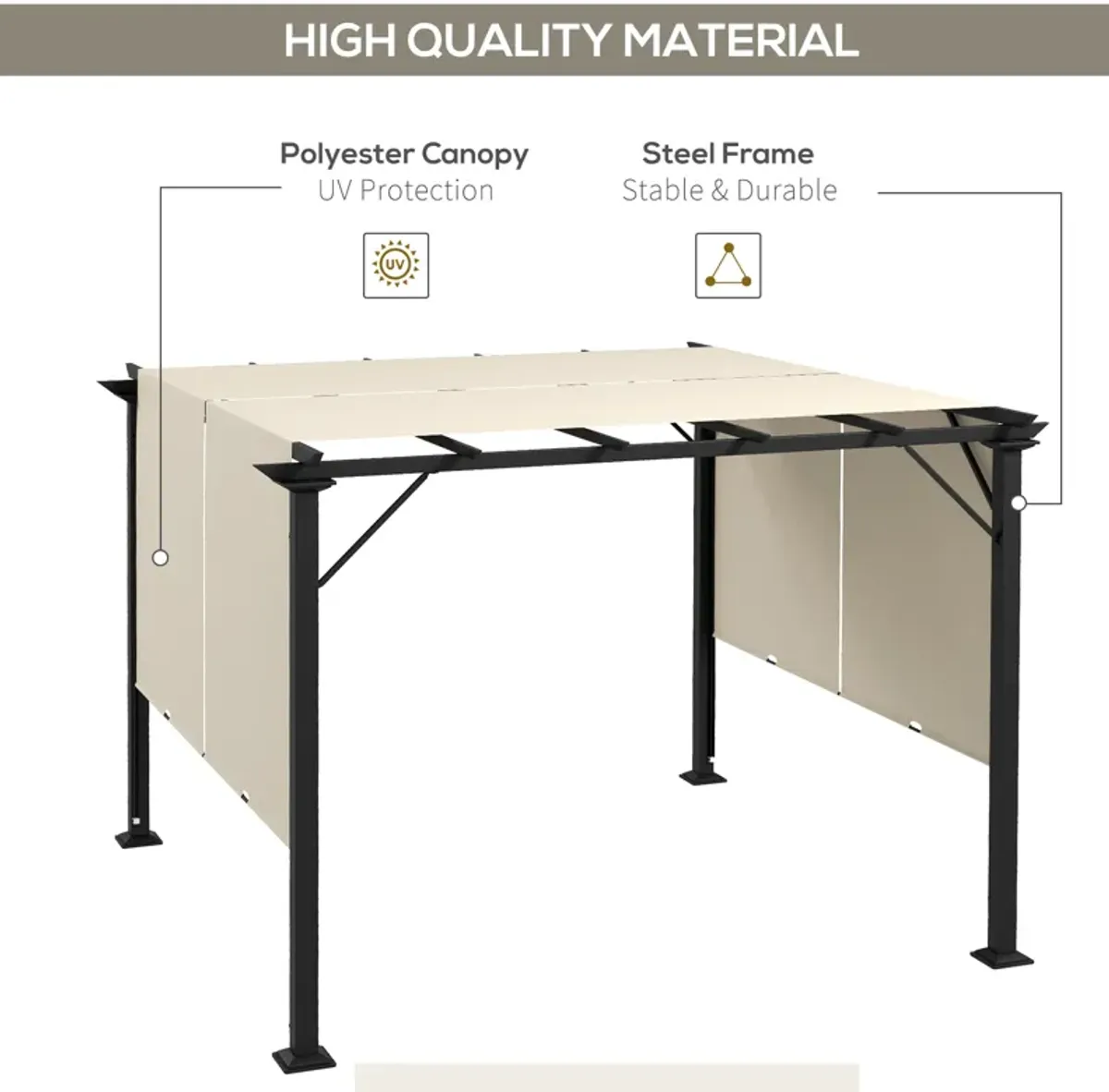 Outsunny 10' x 10' Retractable Pergola Canopy, Outdoor Gazebo with Sun Shade Canopy and Steel Frame, for Backyard, Garden, Patio, Deck, Beige