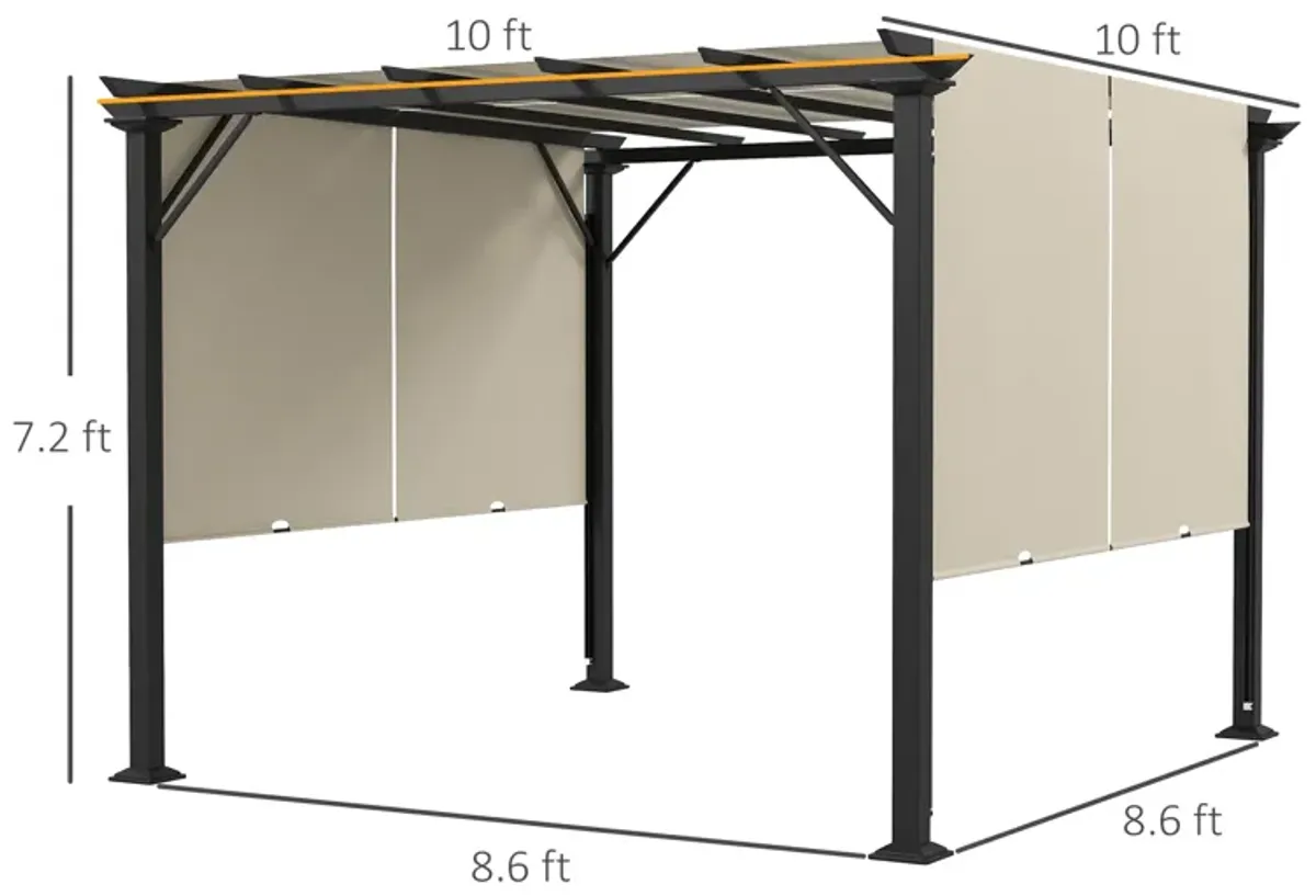 Outsunny 10' x 10' Retractable Pergola Canopy, Outdoor Gazebo with Sun Shade Canopy and Steel Frame, for Backyard, Garden, Patio, Deck, Beige