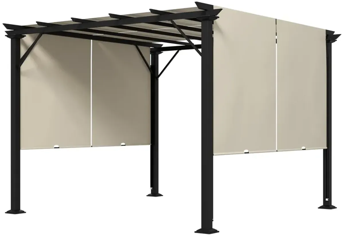 Outsunny 10' x 10' Retractable Pergola Canopy, Outdoor Gazebo with Sun Shade Canopy and Steel Frame, for Backyard, Garden, Patio, Deck, Beige