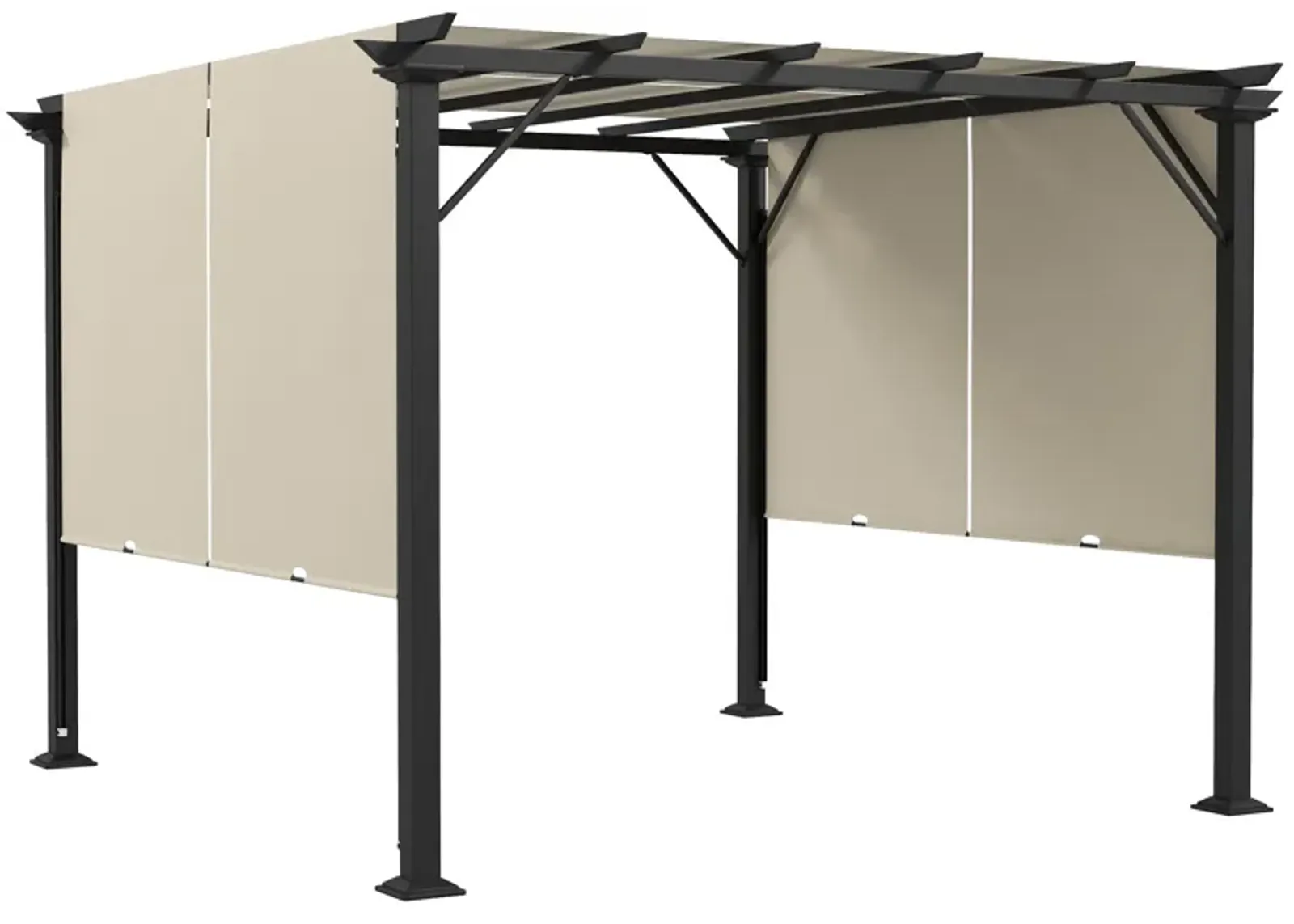 Outsunny 10' x 10' Retractable Pergola Canopy, Outdoor Gazebo with Sun Shade Canopy and Steel Frame, for Backyard, Garden, Patio, Deck, Beige