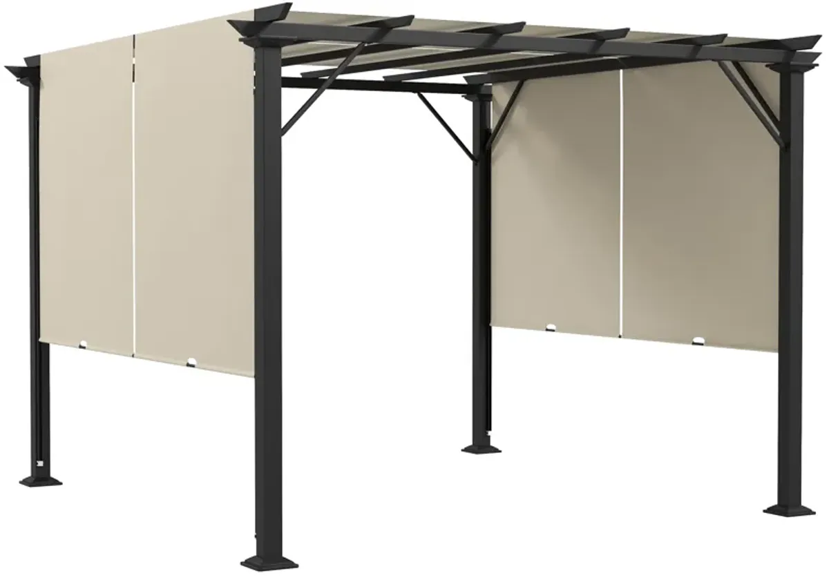 Outsunny 10' x 10' Retractable Pergola Canopy, Outdoor Gazebo with Sun Shade Canopy and Steel Frame, for Backyard, Garden, Patio, Deck, Beige