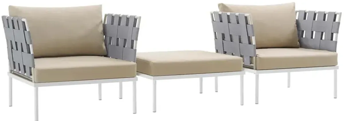 Harmony 3 Piece Outdoor Patio Aluminum Sectional Sofa Set - White Beige