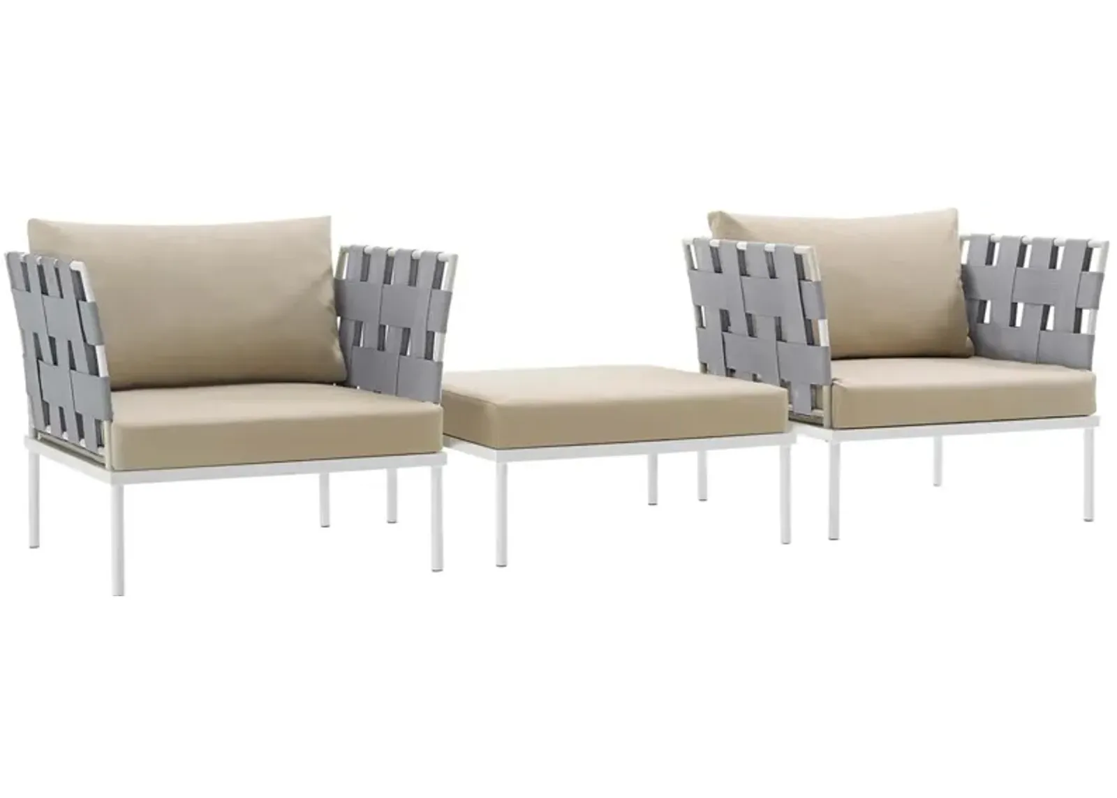 Harmony 3 Piece Outdoor Patio Aluminum Sectional Sofa Set - White Beige