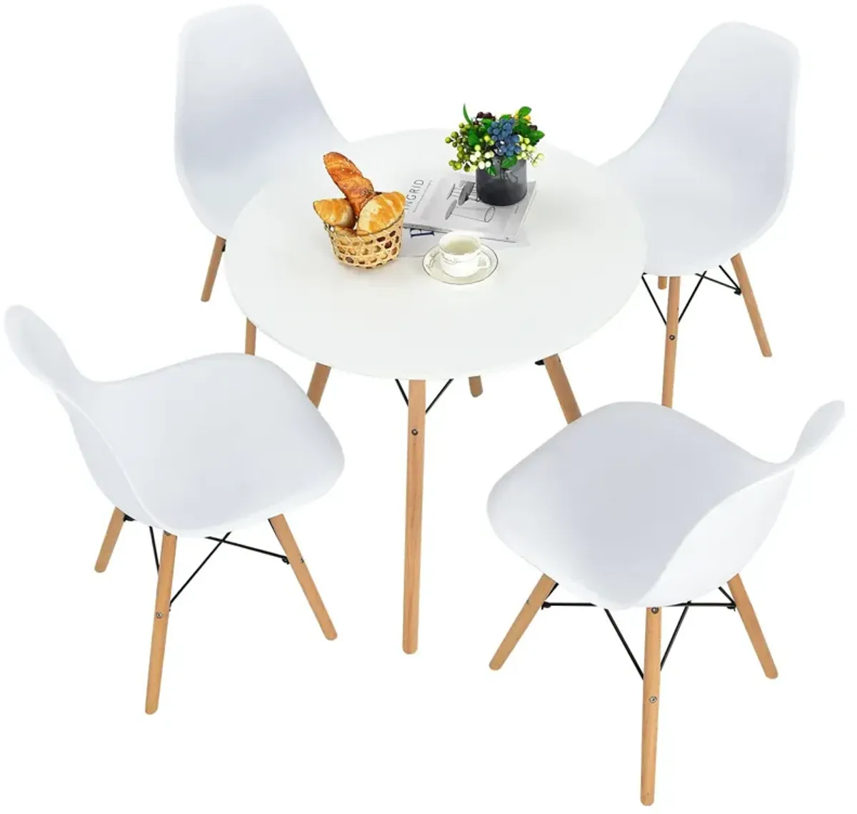 5 Pieces Table Set With Solid Wood Leg For Dining Room-White