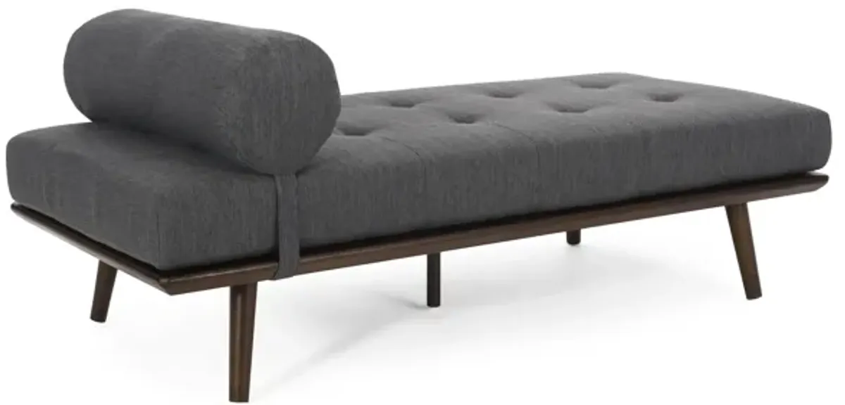 Mid-Century Modern Chaise Lounge with Button-Tufted Upholstery and Bolster Pillow