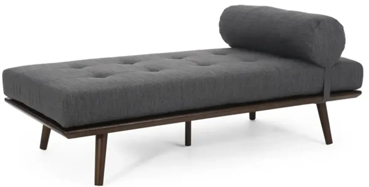 Mid-Century Modern Chaise Lounge with Button-Tufted Upholstery and Bolster Pillow