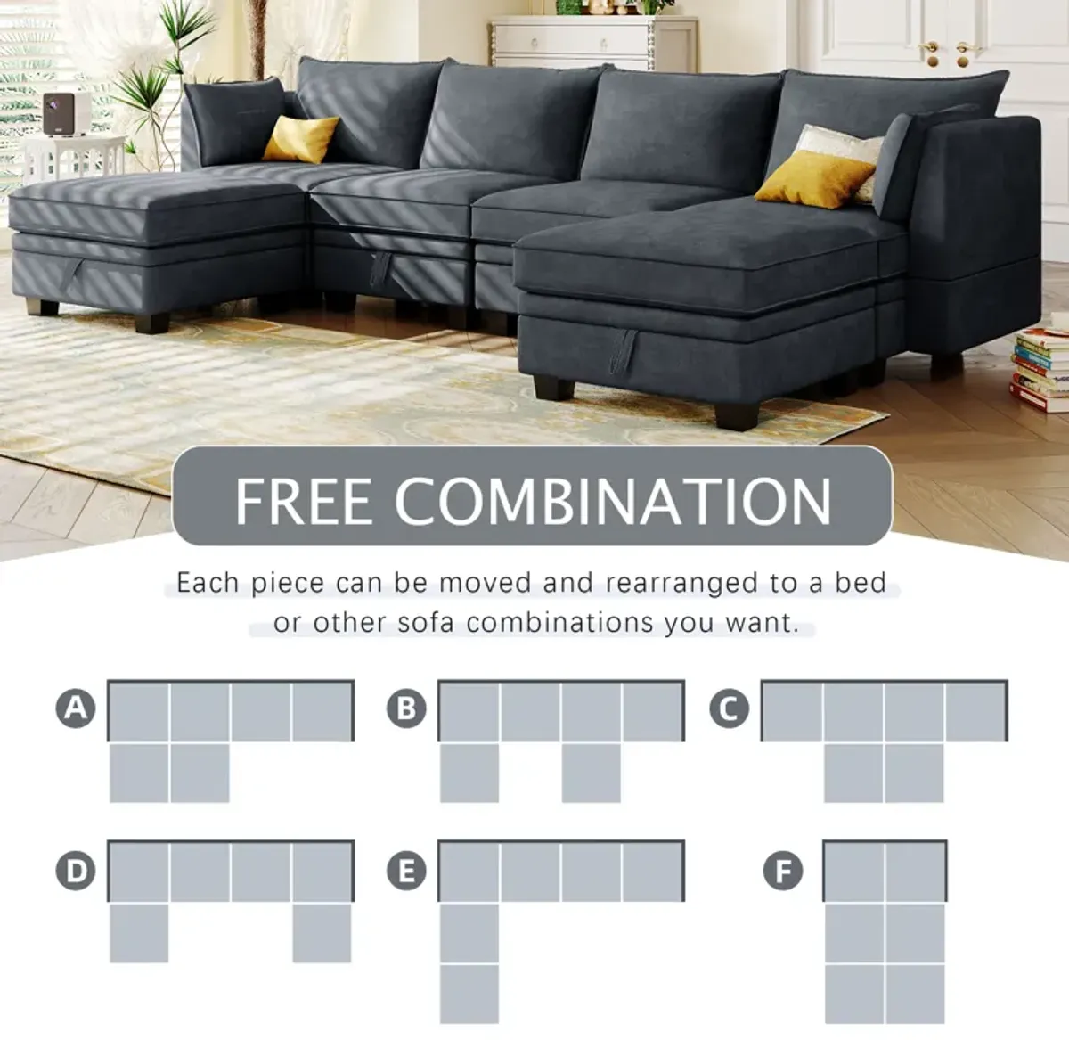 Modern Large U-Shape Modular Sectional Sofa