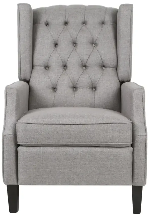 Octa Manual Recliner Chair, Button Tufted Wingback Design, Dark Gray - Benzara