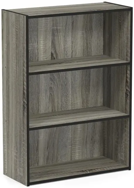 Furinno Pasir 3 Tier Open Shelf Bookcase, French Oak Grey