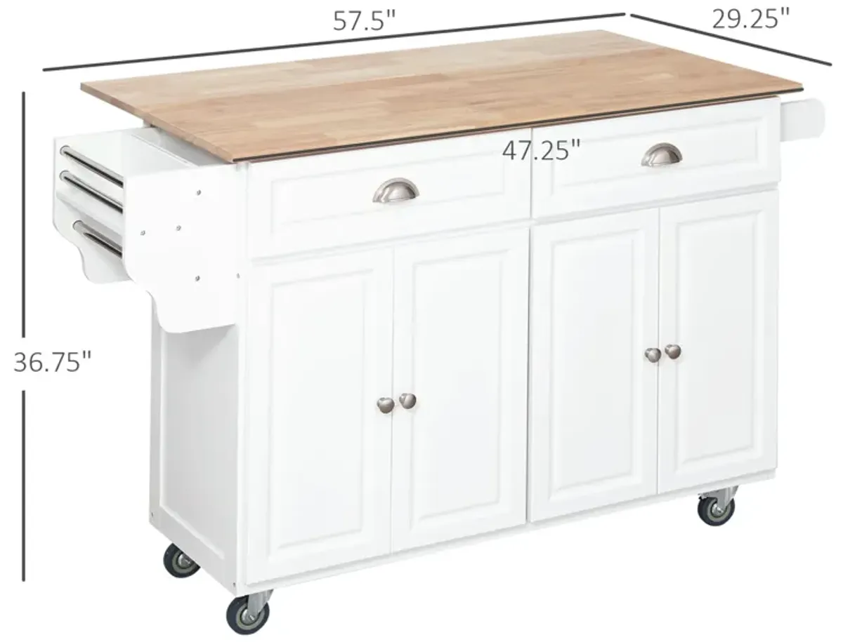 White Kitchen Helper: Rolling Island Cart with Drop-Leaf Top