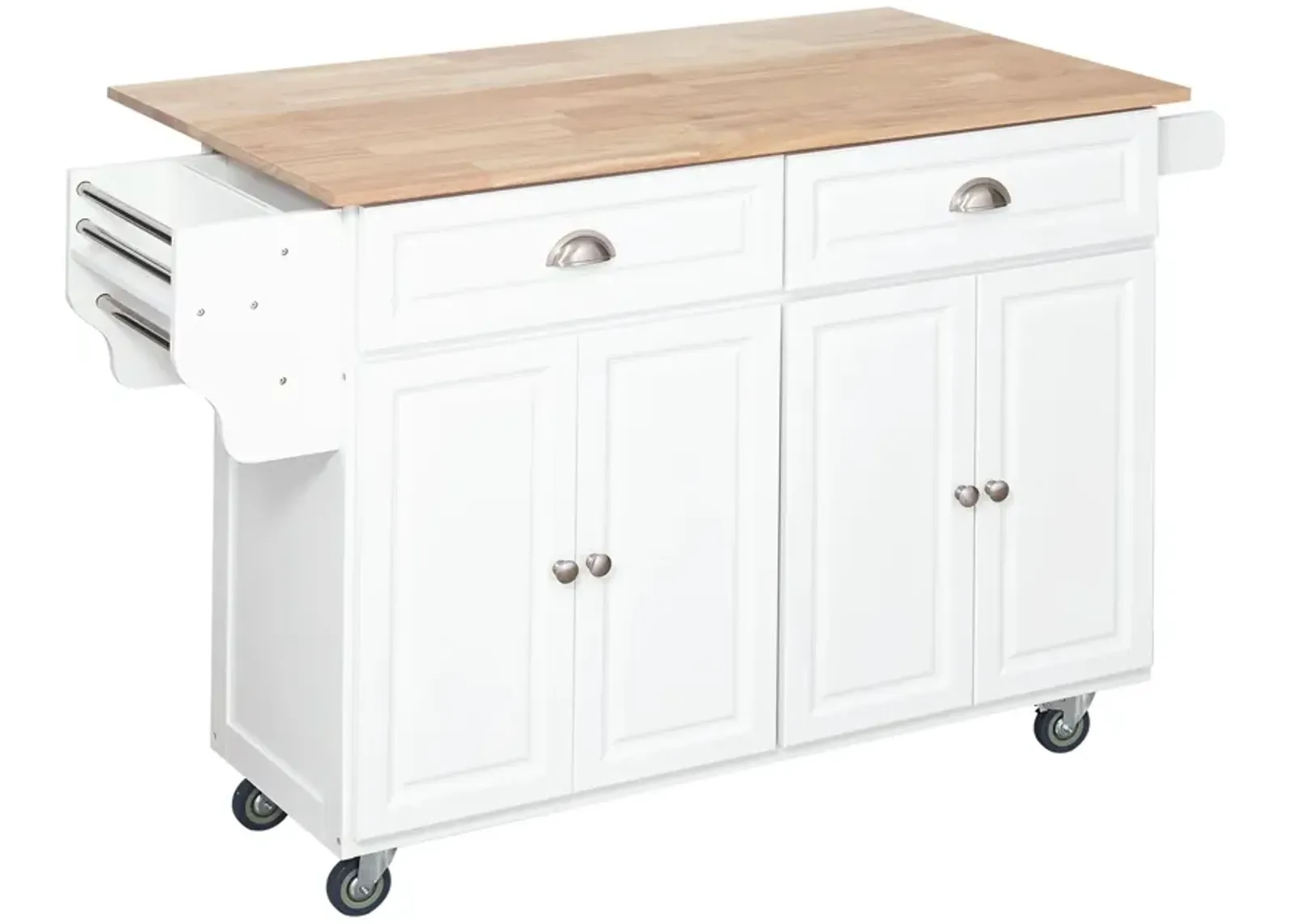 White Kitchen Helper: Rolling Island Cart with Drop-Leaf Top