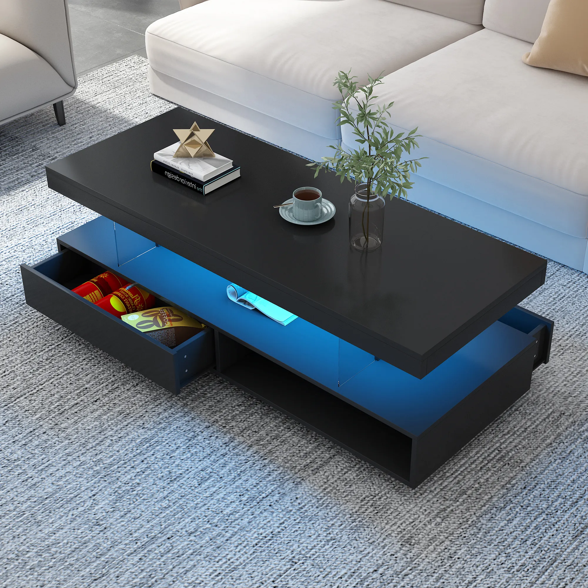 Merax Modern Center Table LED Coffee Table with Storage