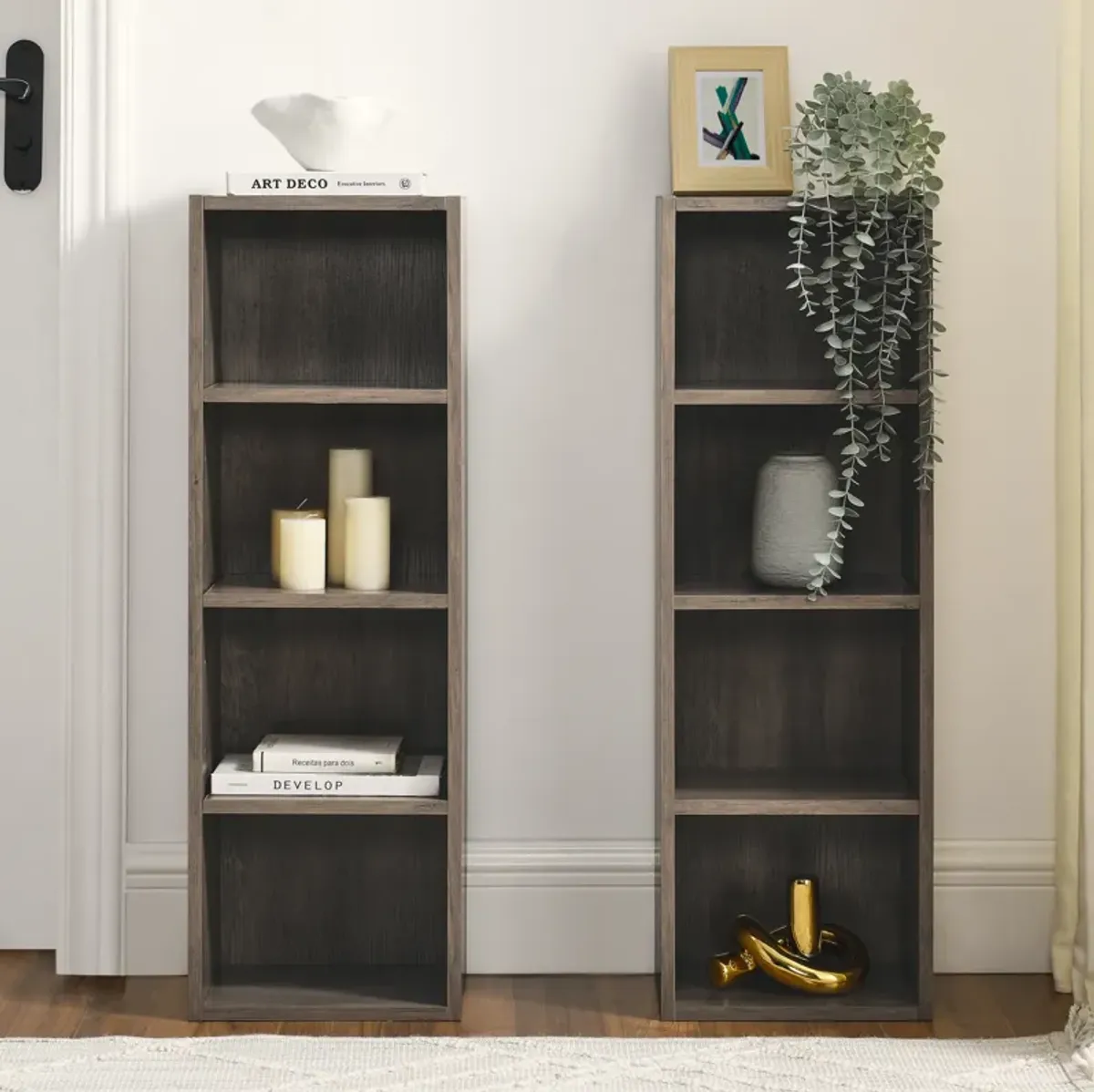 70.9 in.Tall Wood 4-Shelf Standard Bookcase with Shelves (Set of 2)