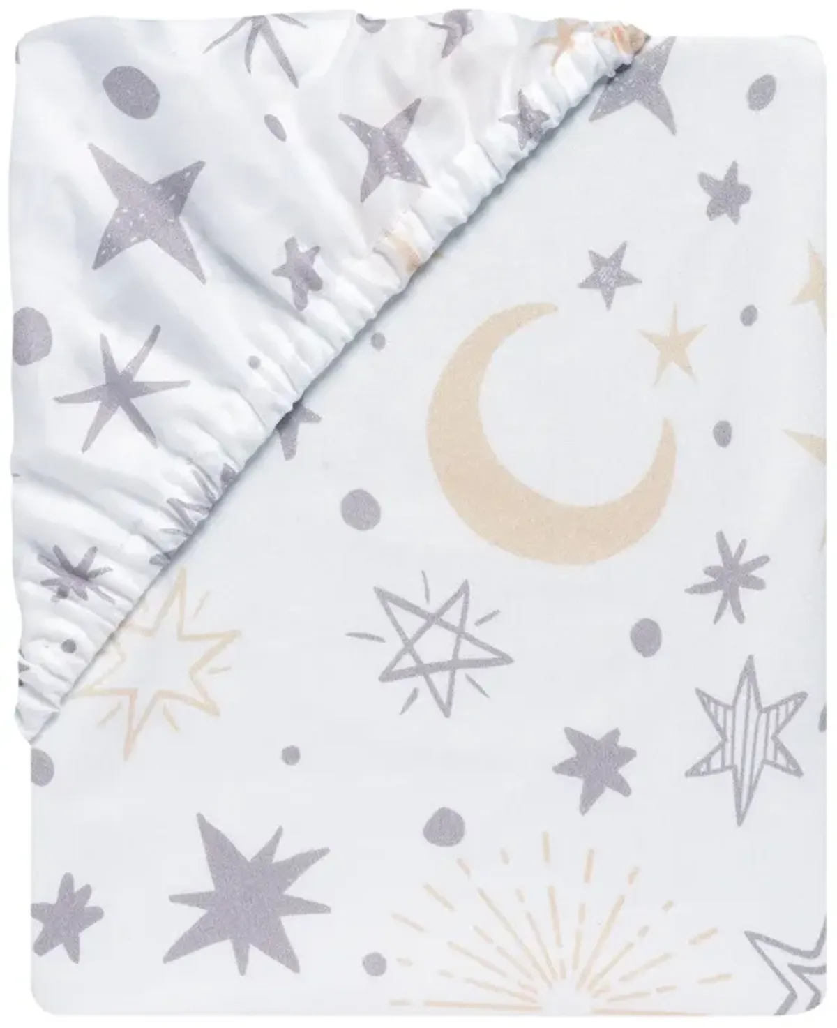 Lambs & Ivy Goodnight Moon 100% Cotton White Fitted Crib Sheet - Moon/Stars