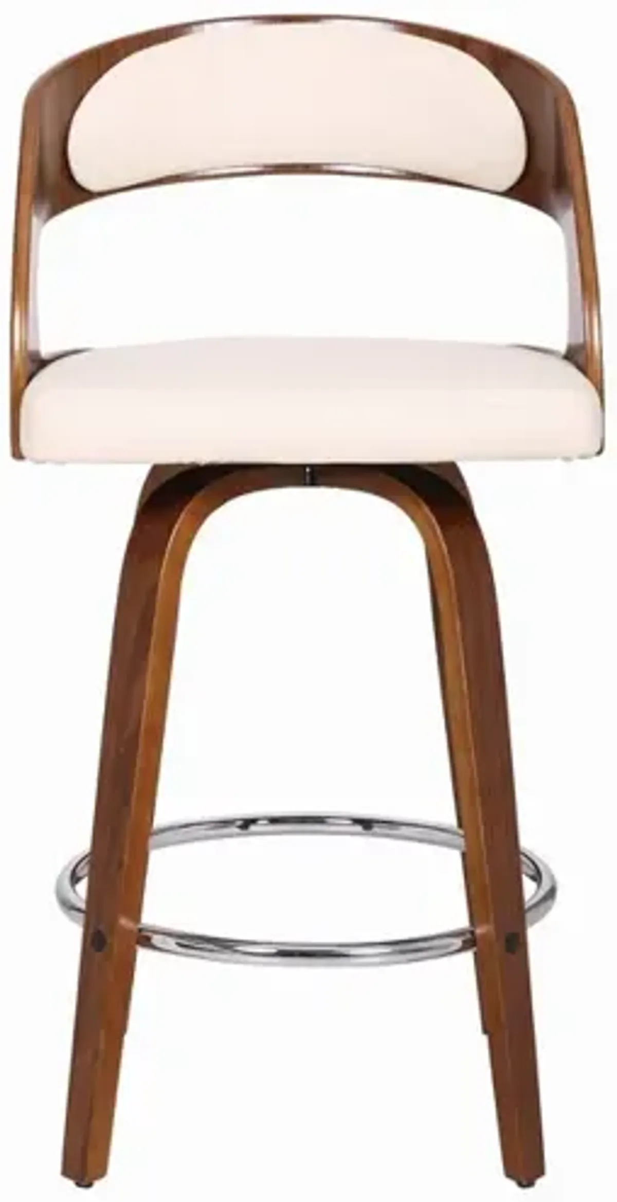 Mid Century Curved Back Swivel Counter Barstool, Cream - Benzara