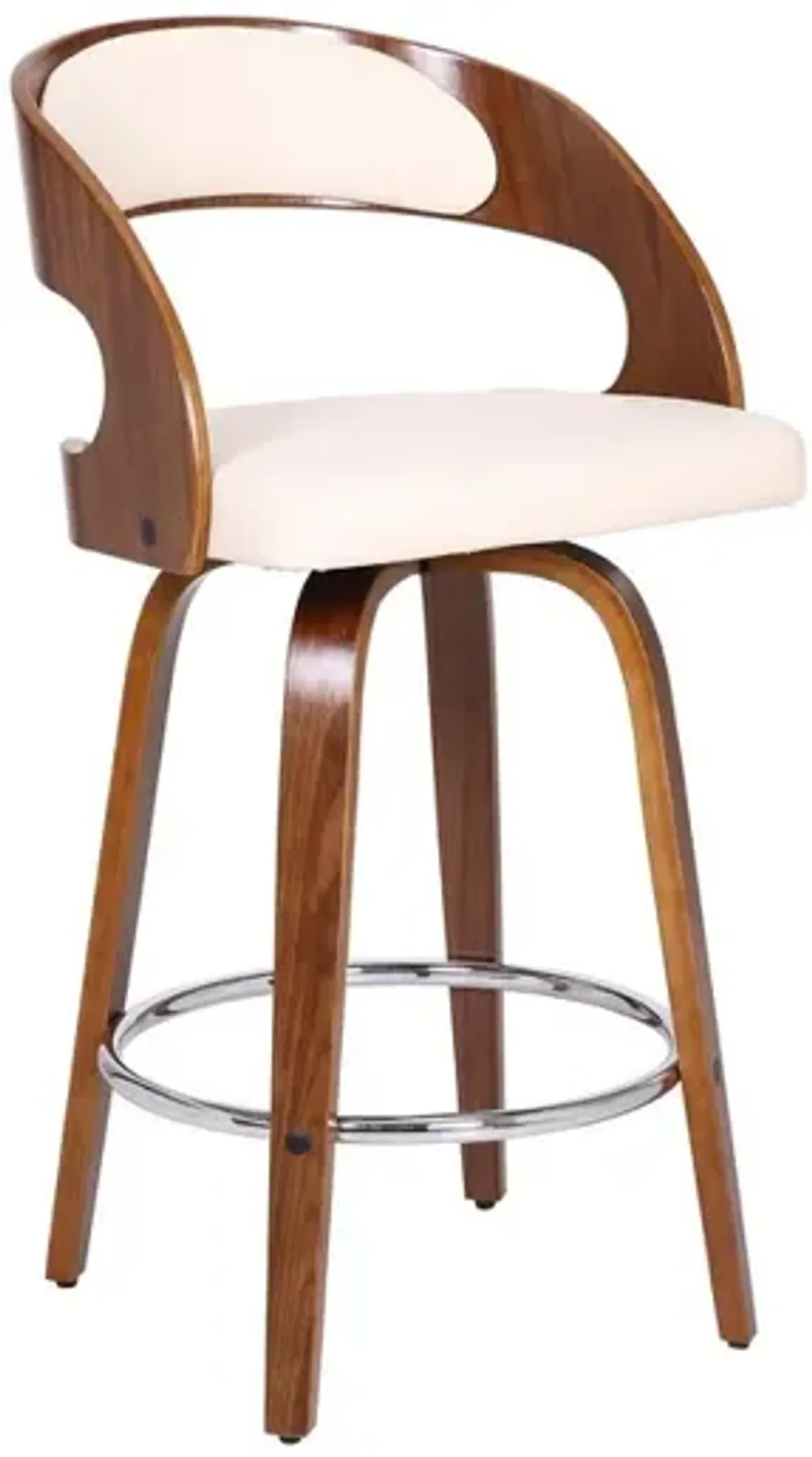 Mid Century Curved Back Swivel Counter Barstool, Cream - Benzara