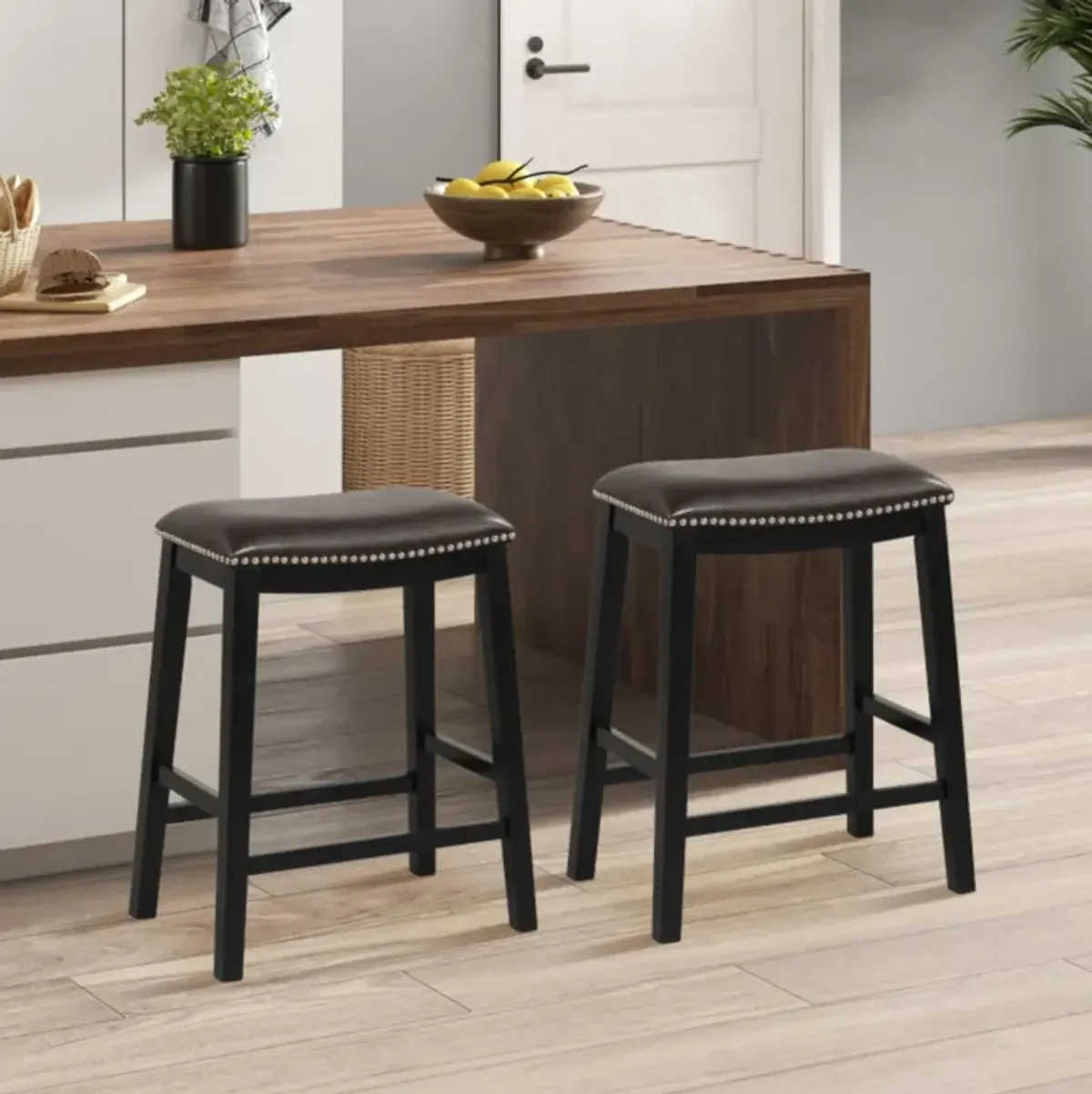 Hivvago 26 Inch Counter Height Bar Stool Set of 2 with Upholstered Seat