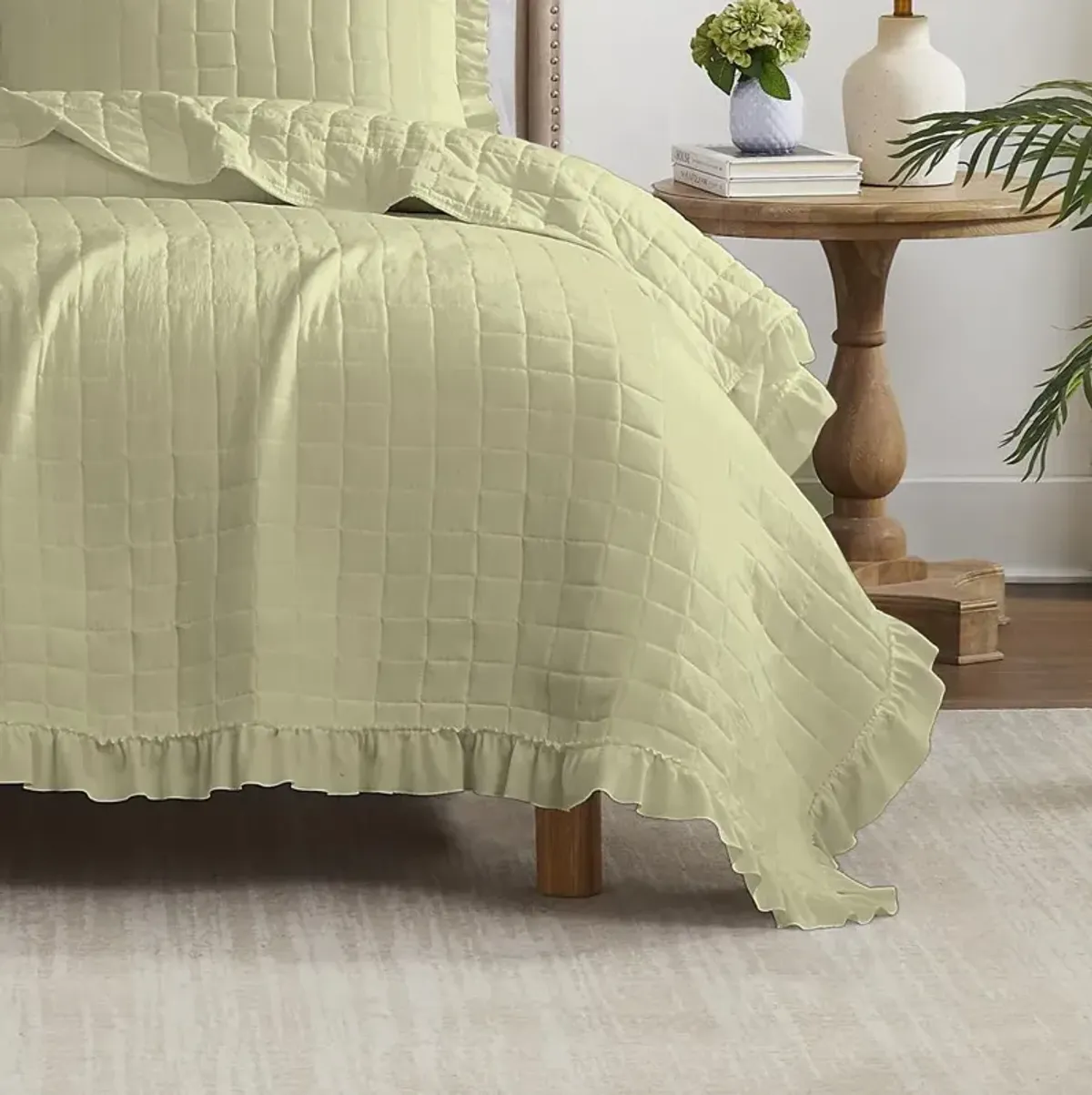 RT Designers Collection Belina 3 Pieces Washed Stitched Lightweight Quilts Set King Size For Bedding Sage