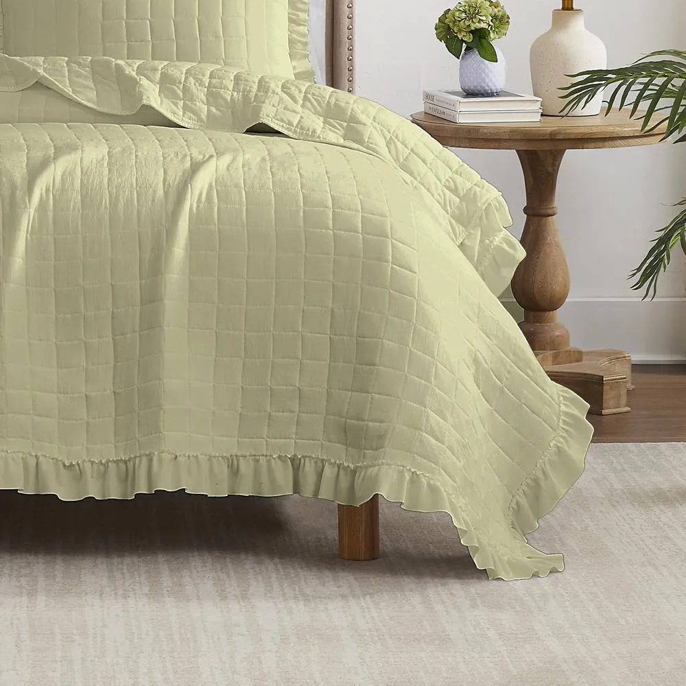 RT Designers Collection Belina 3 Pieces Washed Stitched Lightweight Quilts Set King Size For Bedding Sage