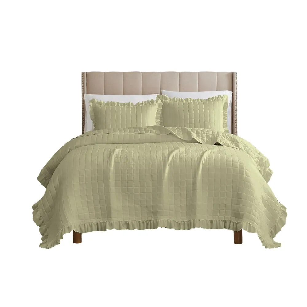 RT Designers Collection Belina 3 Pieces Washed Stitched Lightweight Quilts Set King Size For Bedding Sage