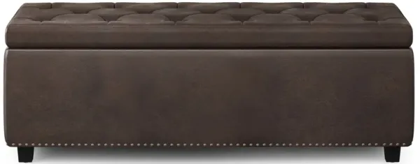 Hamilton 48 inch Wide Transitional Rectangle Storage Ottoman in Distressed Brown Faux Leather