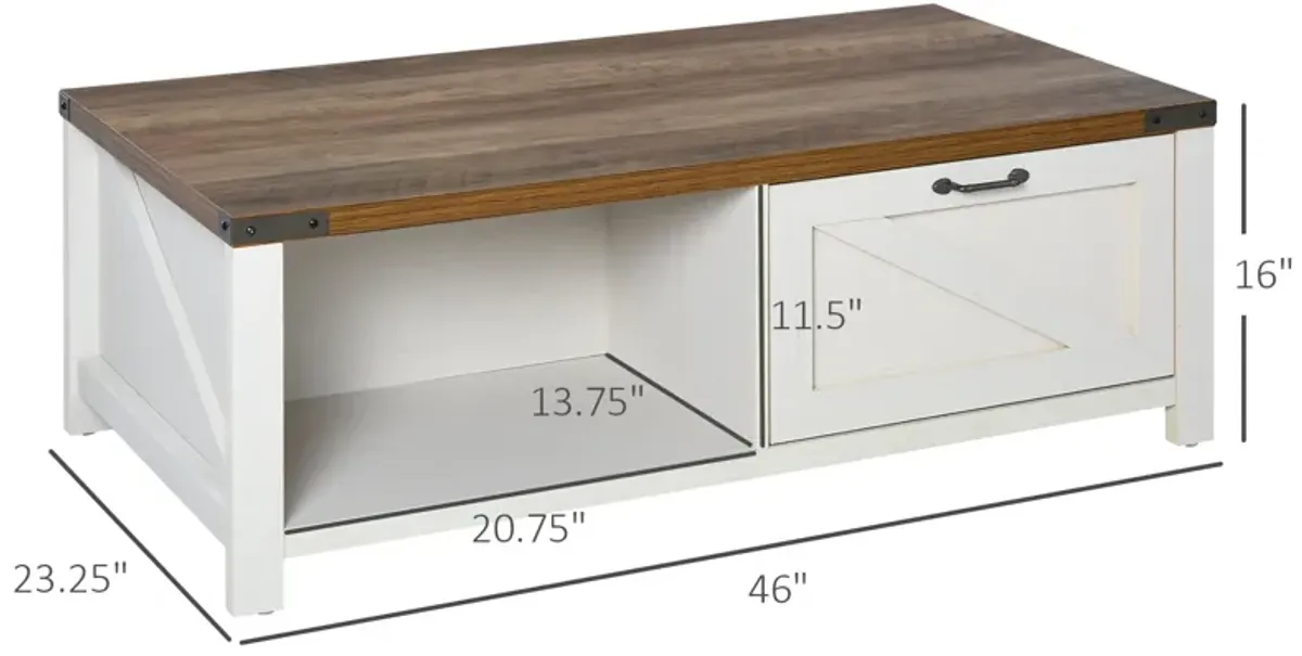 White Oak Living Room Table: Farmhouse Coffee Table with Storage