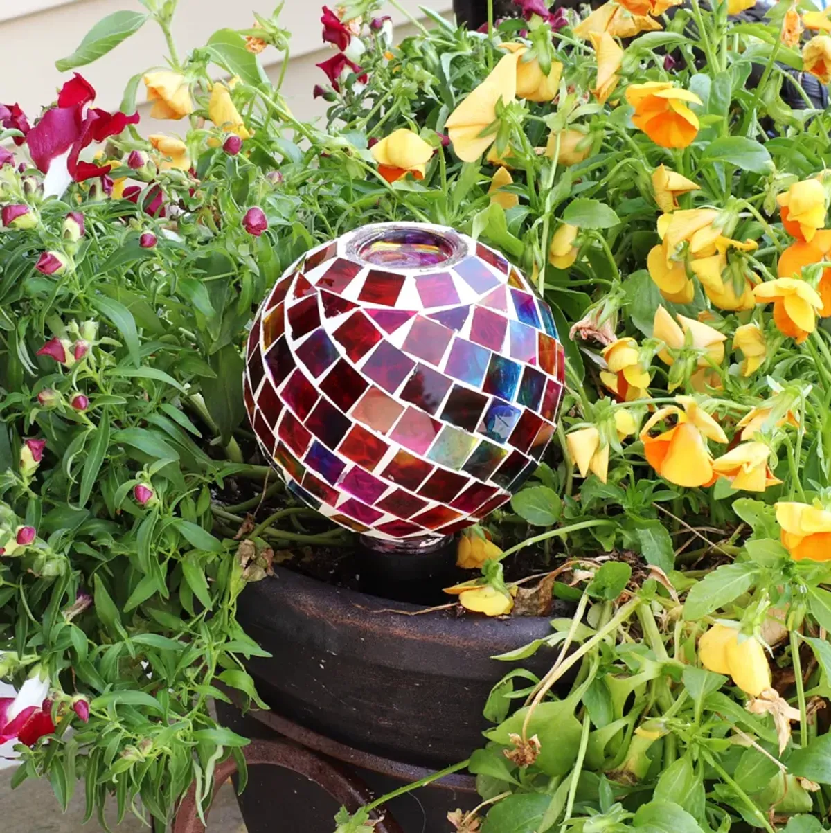 Sunnydaze Mosaic Glass Watering Globe with Clay Spike