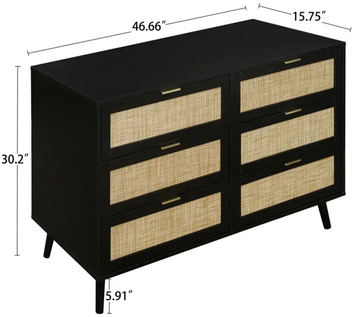 Modern 6 Drawer Chest, Wide Storage Cabinet Bedroom Furniture Dresser Large Storage Tower Unit Accent Cabinet with Doors Kitchen Storage Cabinet with Solid Wood Feet