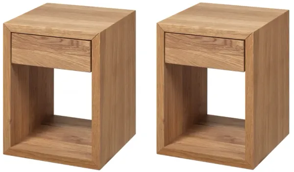 Set of 2 Mid-Century Modern Solid Oiled Oak Floating Nightstands with Drawer - Bedside Tables for Bedroom