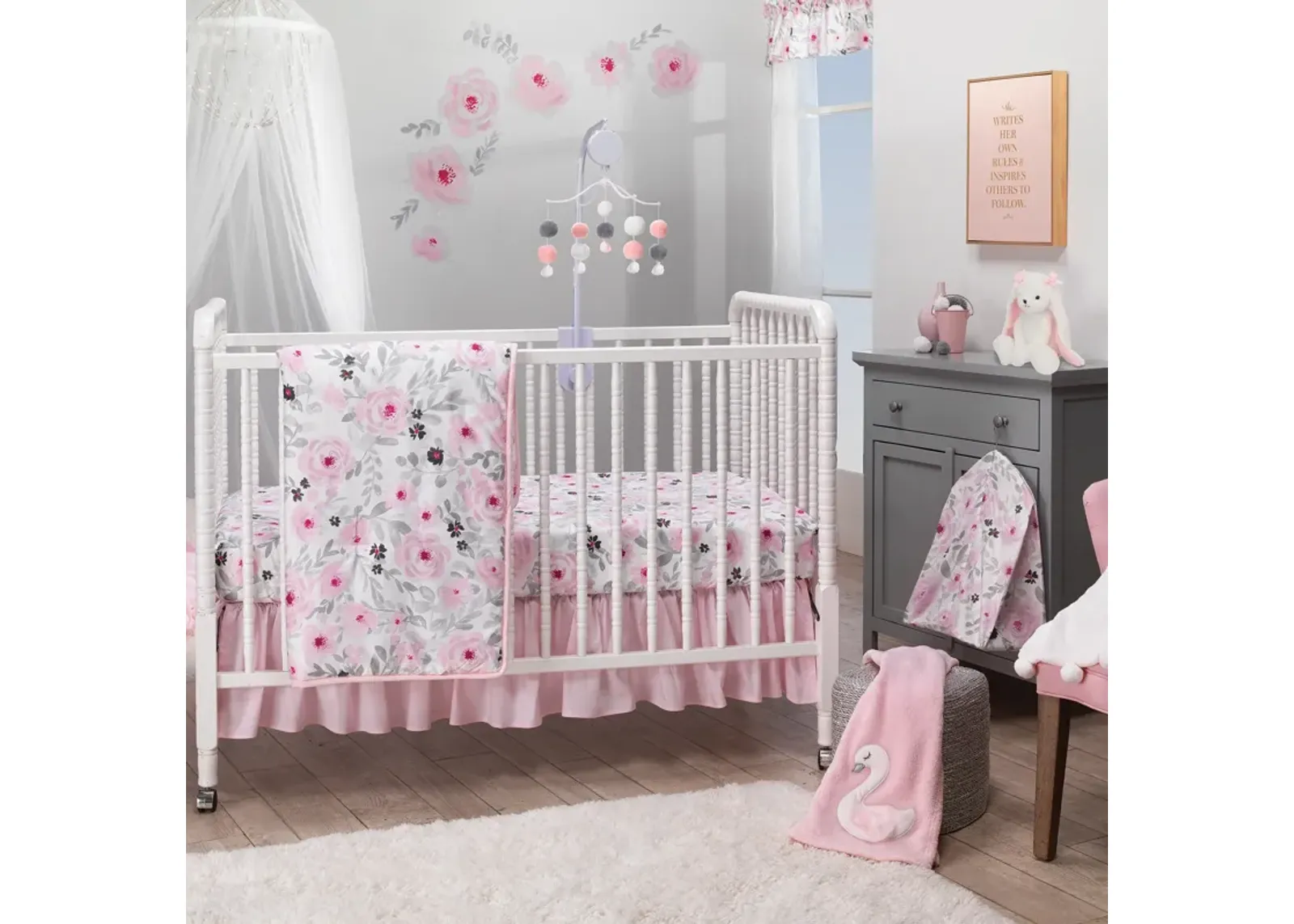 Bedtime Originals Blossom Pink Watercolor Floral 3-Piece Baby Crib Bedding Set