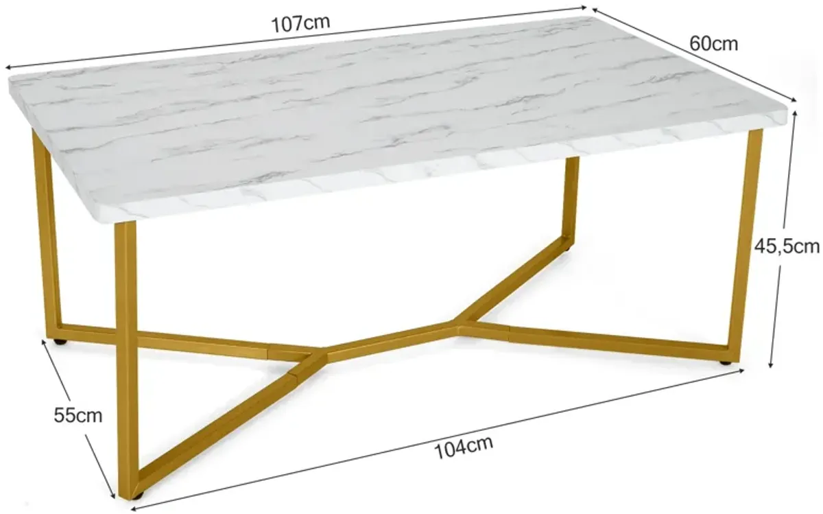 White Faux Marble Coffee Table with Gold Finished Metal Frame