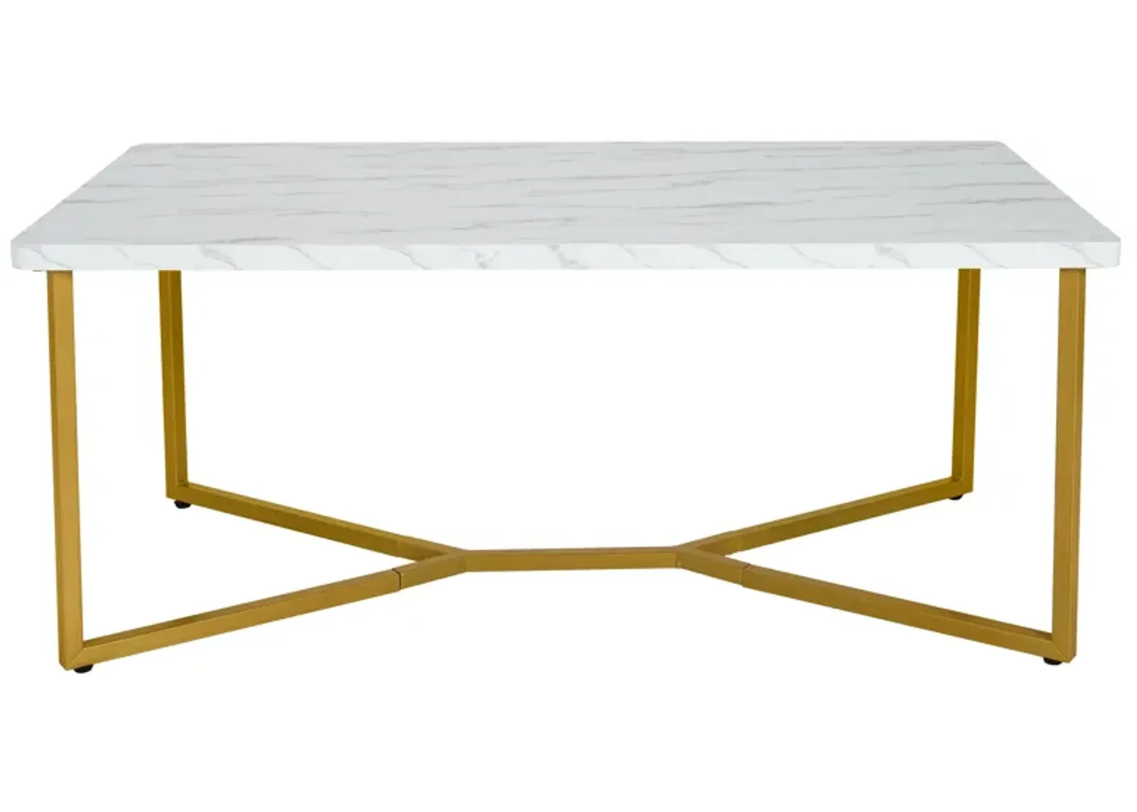 White Faux Marble Coffee Table with Gold Finished Metal Frame