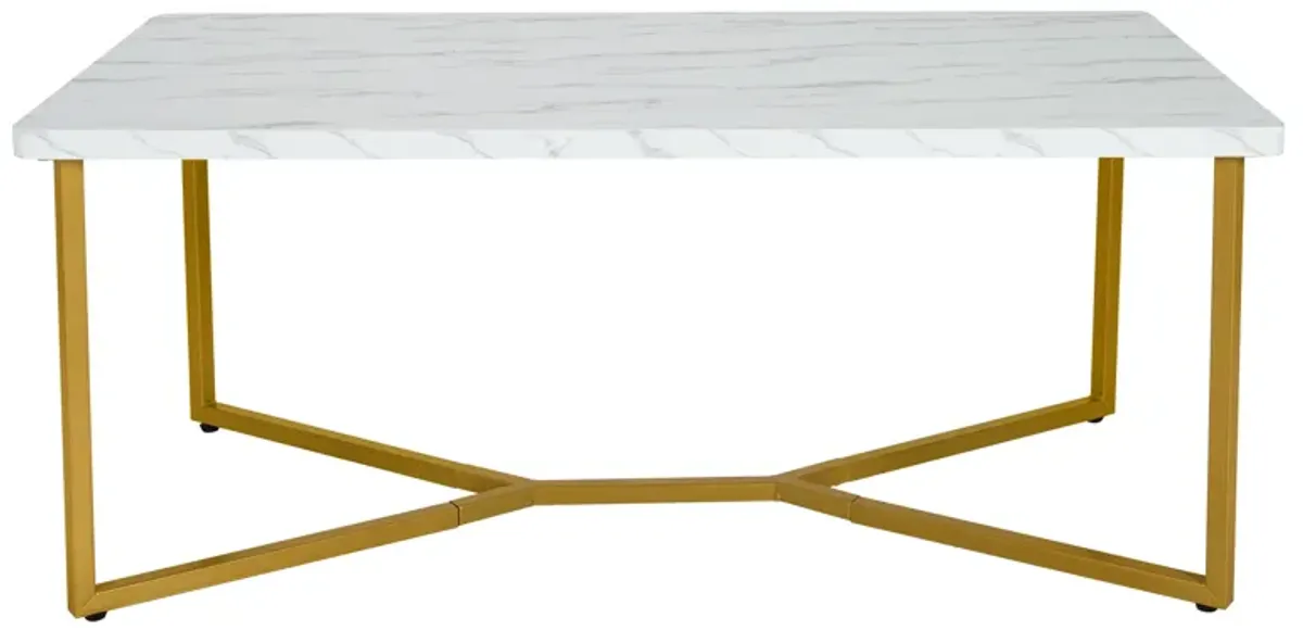 White Faux Marble Coffee Table with Gold Finished Metal Frame