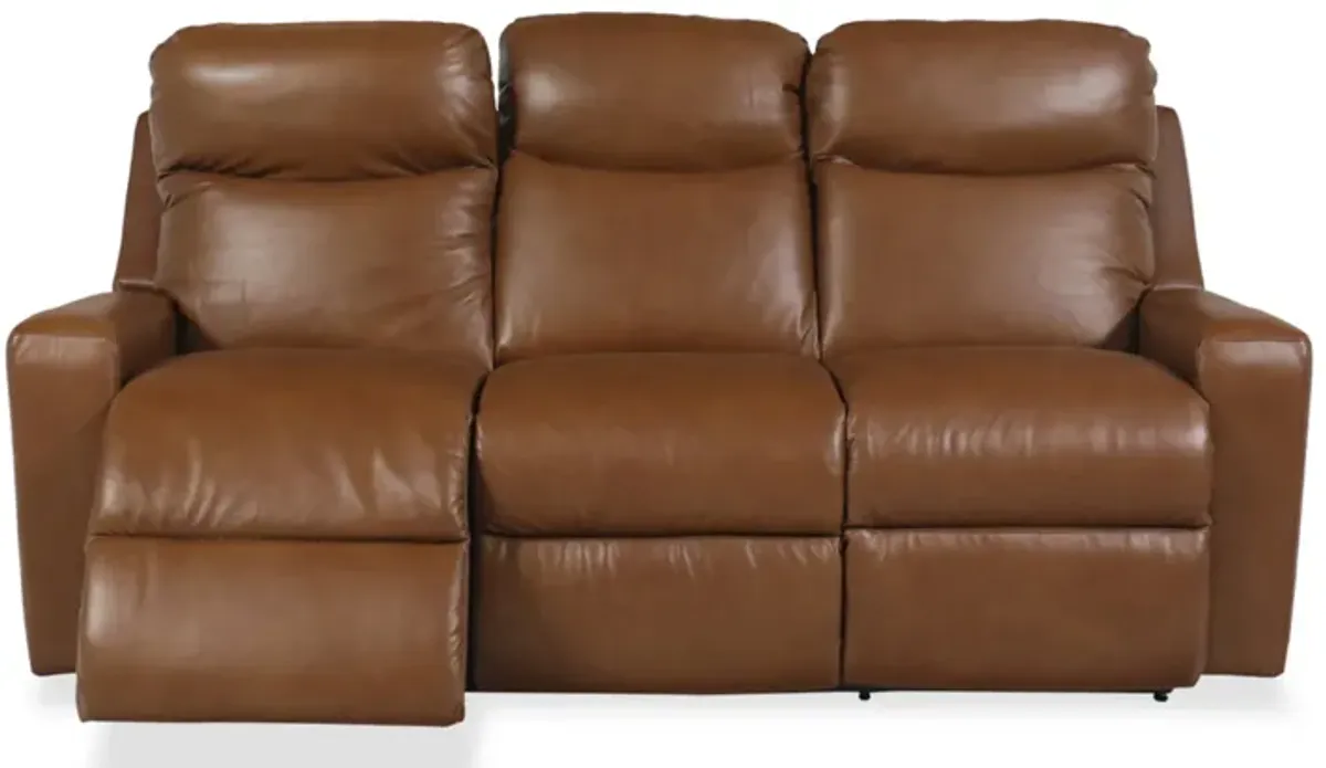 Emmons Oak Leather Power Reclining Sofa with  Headrest & Lumbar