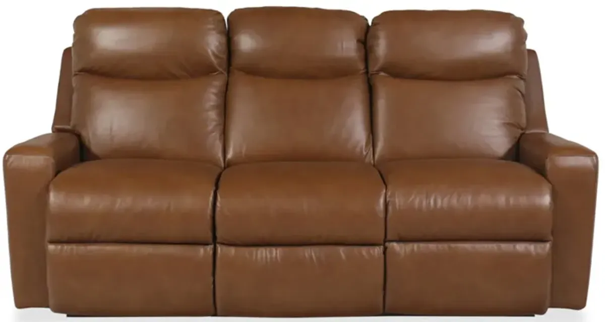 Emmons Oak Leather Power Reclining Sofa with  Headrest & Lumbar
