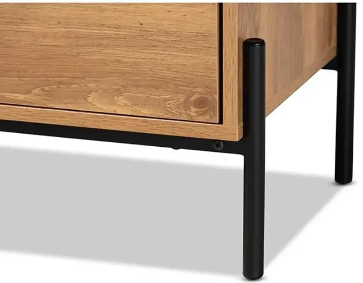 Industrial Natural Brown Finished Wood and Black Metal 2-Door TV Stand