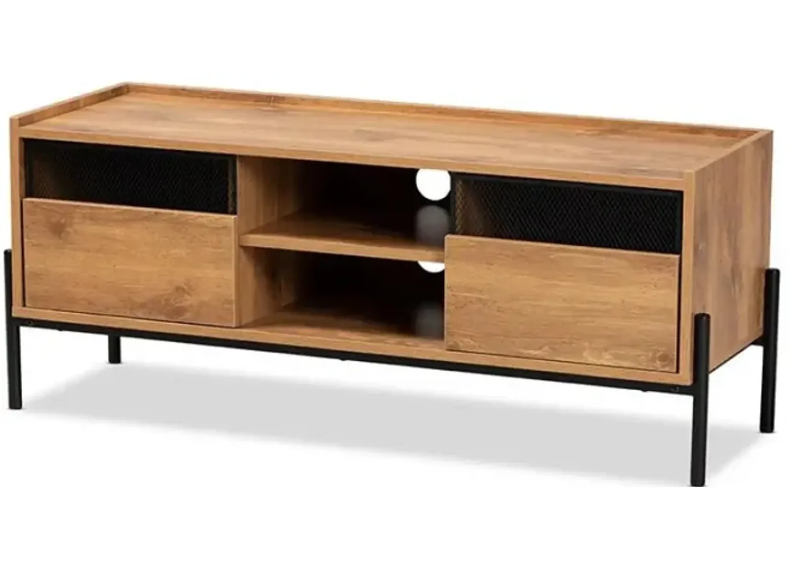 Industrial Natural Brown Finished Wood and Black Metal 2-Door TV Stand