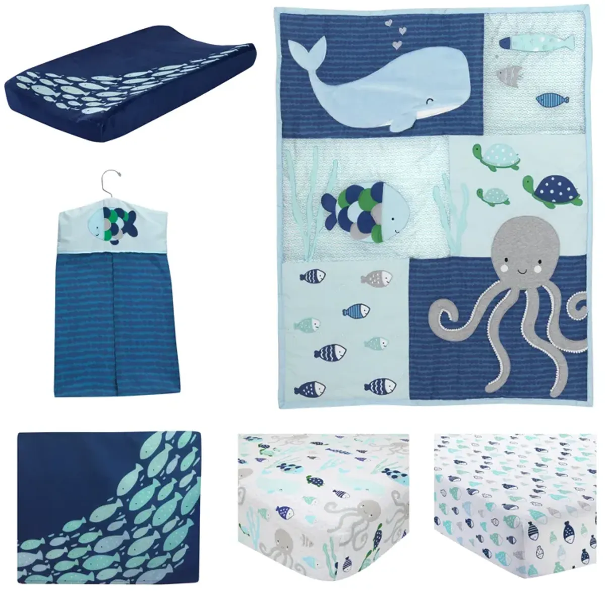 Lambs & Ivy Oceania 6-Piece Baby Crib Bedding Set - Blue Ocean, Nautical, Aquatic, Whale, Octopus Theme