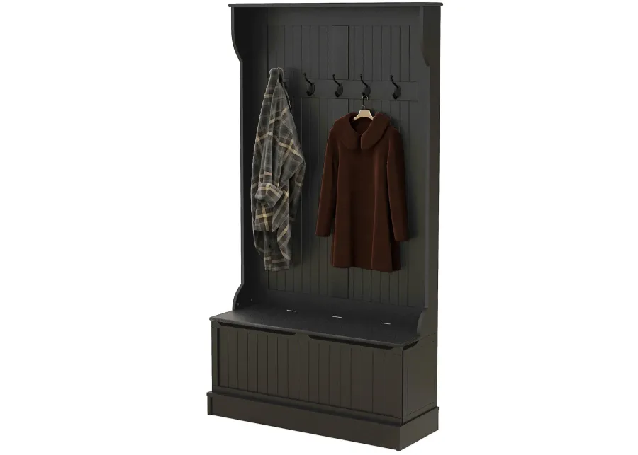 3-In-1 Entryway Bench: Coat Rack, Shoe Storage, 5 Hooks