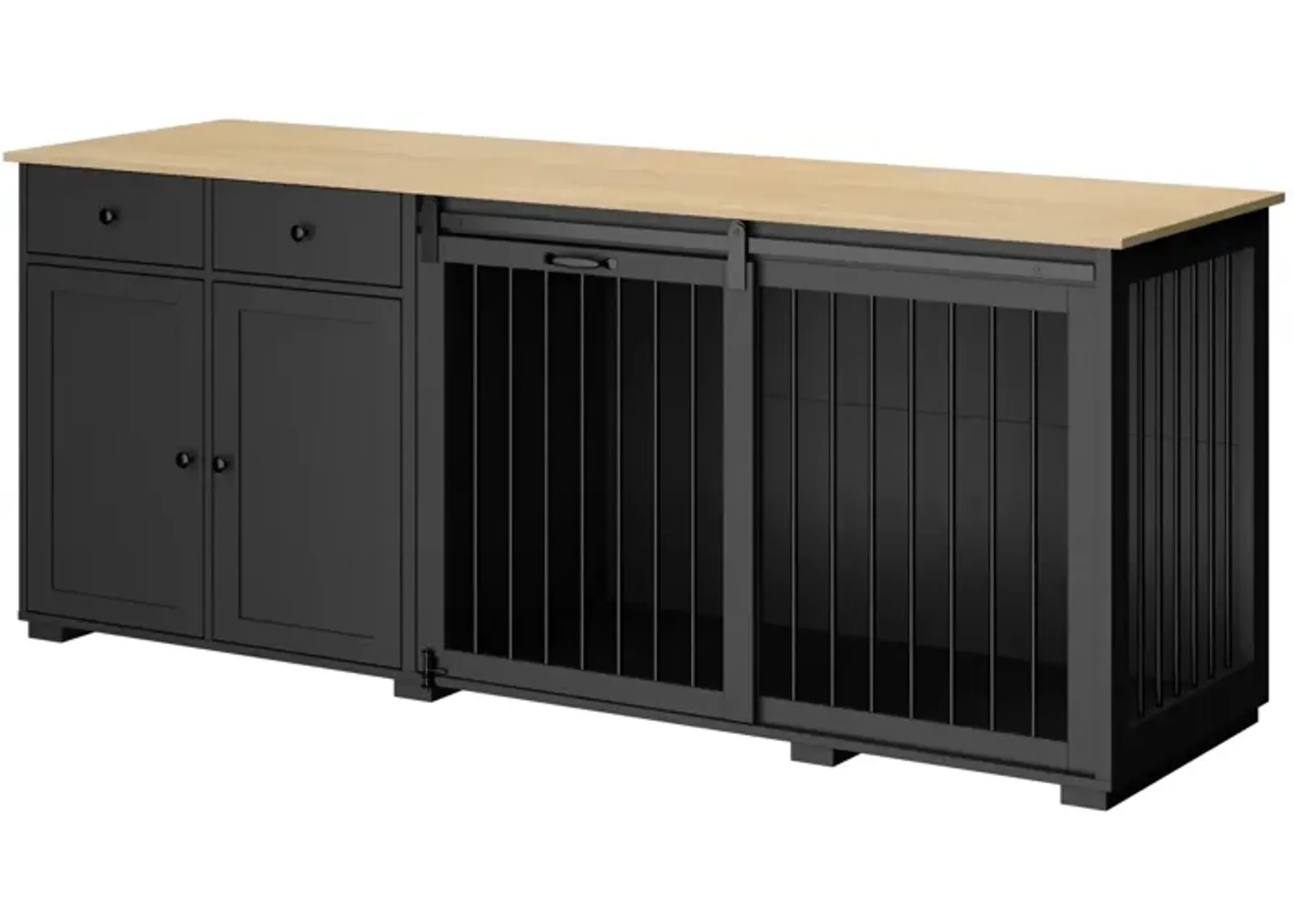 Large Dog House Furniture Dog Crate Storage Cabinet, Dog Cage with 2-Drawers and Sliding Door for Large Dogs, Black