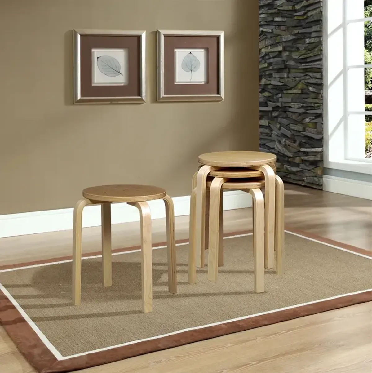 Linon 17 Inches Bentwood Stool - Natural Set Of 4