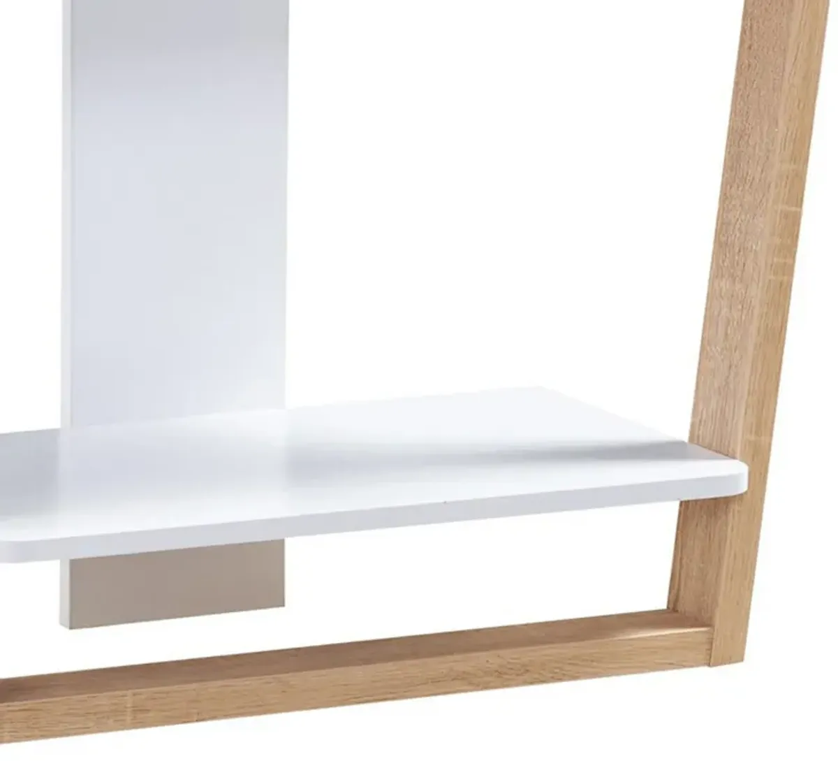 Hedy 34 Inch Modern Console Table, 3 Shelf, Slanted Legs, Two Toned, White-Benzara