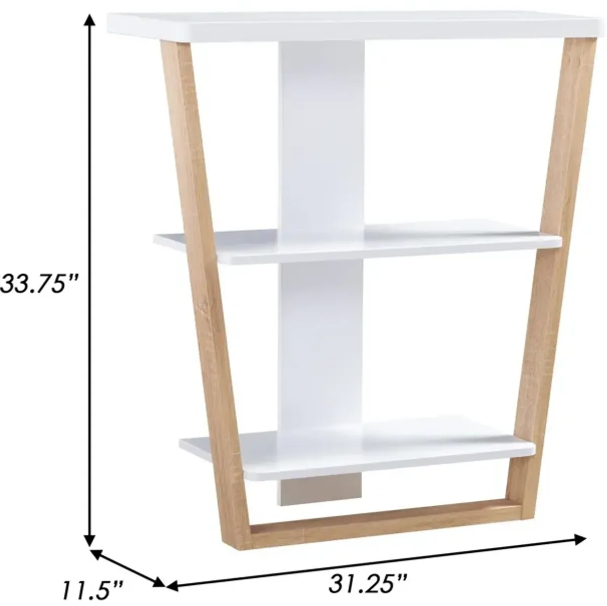 Hedy 34 Inch Modern Console Table, 3 Shelf, Slanted Legs, Two Toned, White-Benzara