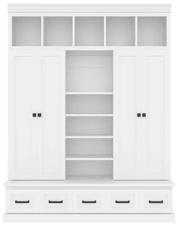 Merax Modern Hall Tree with Bench 5 Storage Cubbies Adjustable Shelves  Organizer Cabinet