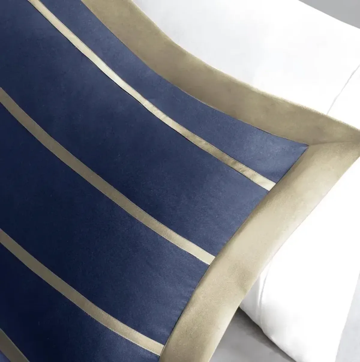 Hivvago Comforter Set in Navy Blue White Khaki Stripe