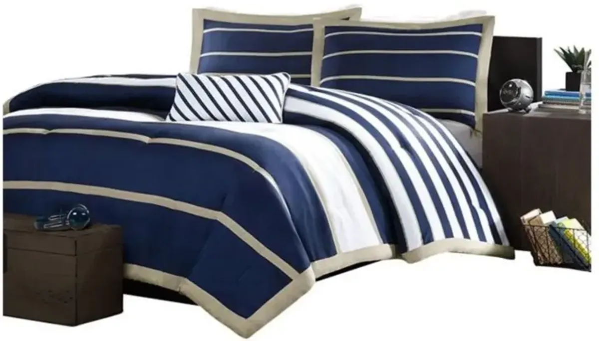 Hivvago Comforter Set in Navy Blue White Khaki Stripe